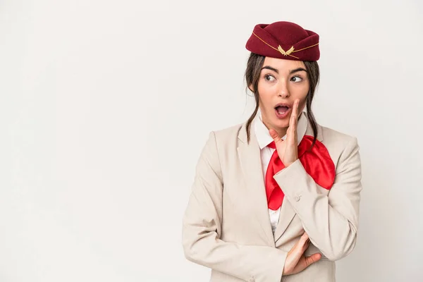 Young Caucasian Stewardess Woman Isolated White Background Saying Secret Hot — Foto de Stock