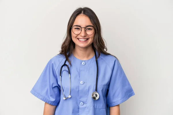 Young Caucasian Nurse Woman Isolated White Background Happy Smiling Cheerful — Stockfoto