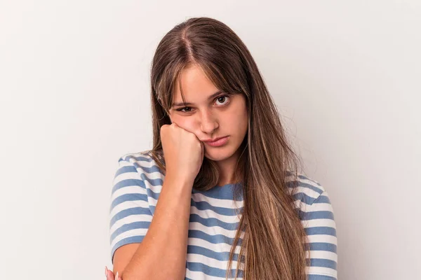 Young Caucasian Woman Isolated White Background Who Feels Sad Pensive — Stock Photo, Image