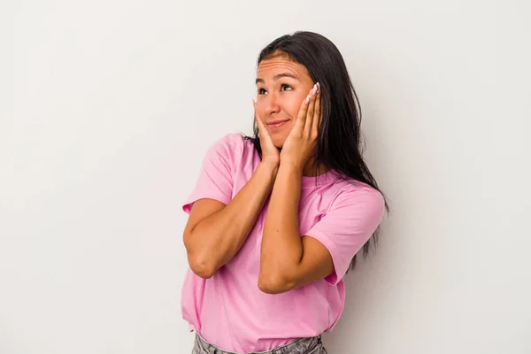 Young Latin Woman Isolated White Background Scared Afraid — 图库照片