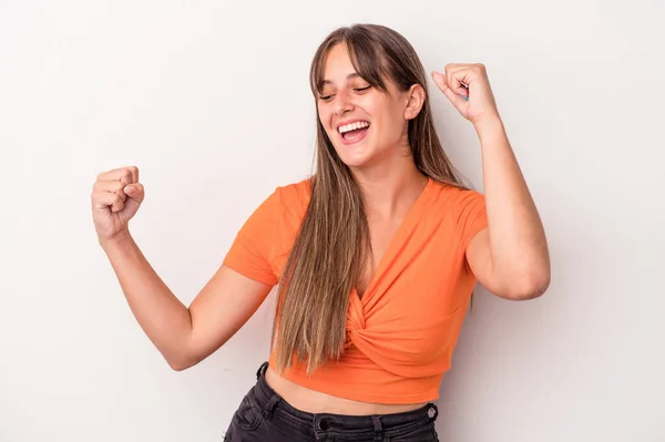 Young Caucasian Woman Isolated White Background Dancing Having Fun — Stock Photo, Image