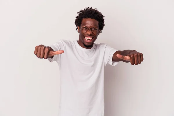 Junger Afrikanisch Amerikanischer Mann Isoliert Auf Weißem Hintergrund Beide Daumen — Stockfoto