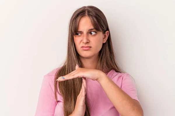 Jonge Blanke Vrouw Geïsoleerd Witte Achtergrond Met Een Time Out — Stockfoto