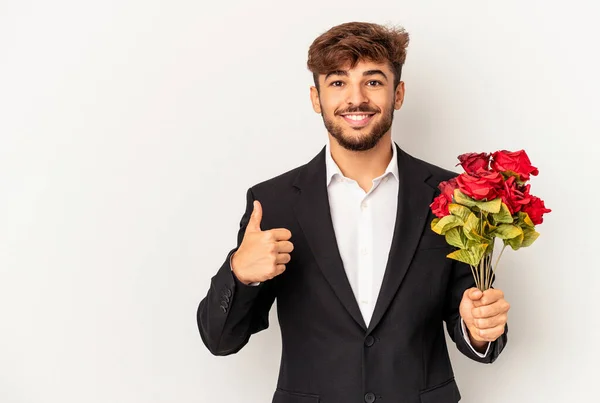 Young Mixed Race Man Holding Bouquet Roses Isolated White Background — Foto Stock