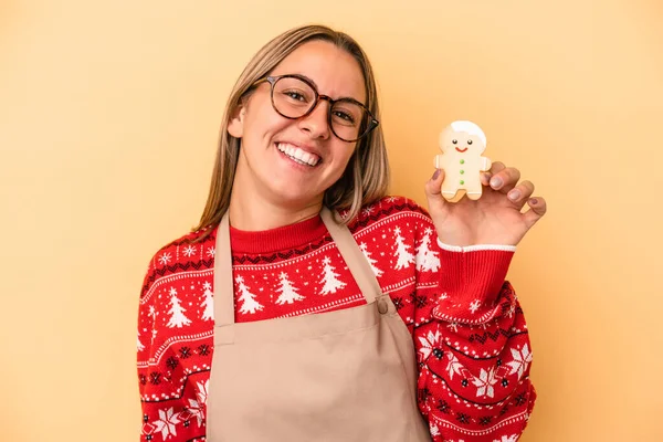 Jeune Boulangère Femme Faisant Des Biscuits Pour Noël Isolé Sur — Photo