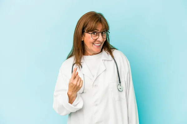 Middle Age Doctor Woman Isolated Pink Background Pointing Finger You — Fotografia de Stock