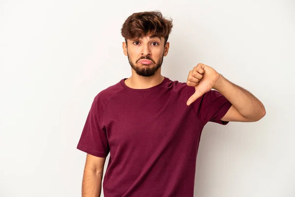 Young Mixed Race Man Isolated Grey Background Showing Dislike Gesture — Stock Photo, Image