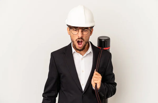 Young Mixed Race Architect Man Wearing Helmet Isolated Grey Background — стоковое фото