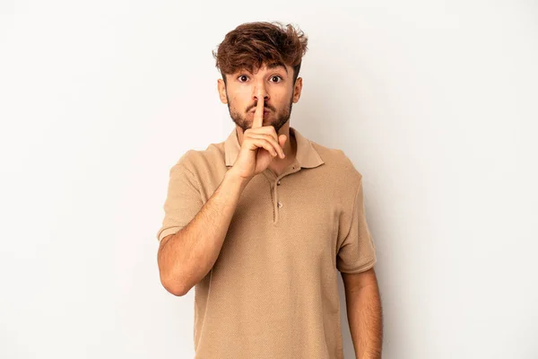 Young Mixed Race Man Isolated Grey Background Keeping Secret Asking — Foto Stock