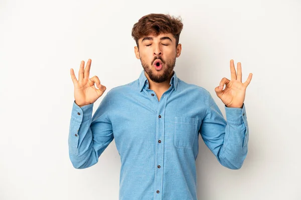 Young Mixed Race Man Isolated Grey Background Relaxes Hard Working — Stock Fotó