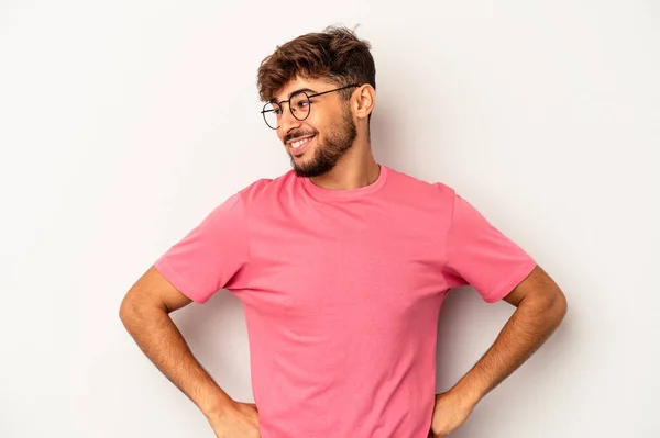 Young Mixed Race Man Isolated Grey Background Laughs Happily Has — Stock Fotó