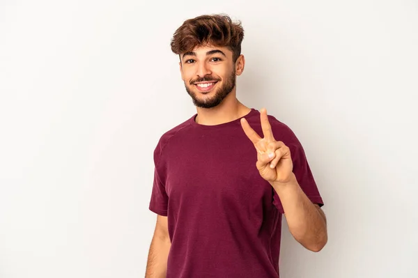 Young Mixed Race Man Isolated Grey Background Showing Victory Sign — Fotografia de Stock