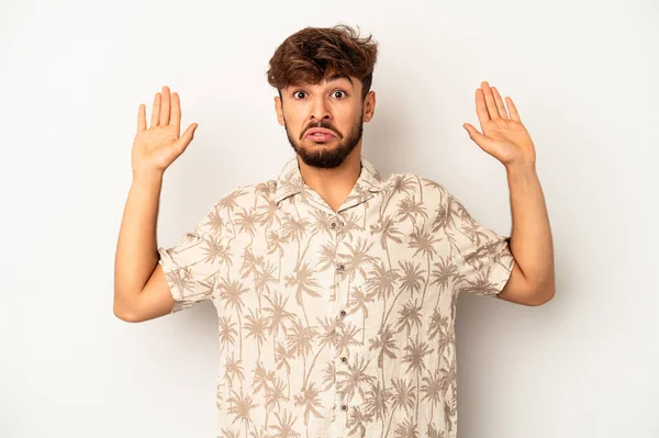 Young Mixed Race Man Isolated Grey Background Being Shocked Due — Fotografia de Stock