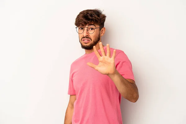 Young Mixed Race Man Isolated Grey Background Being Shocked Due — Foto Stock