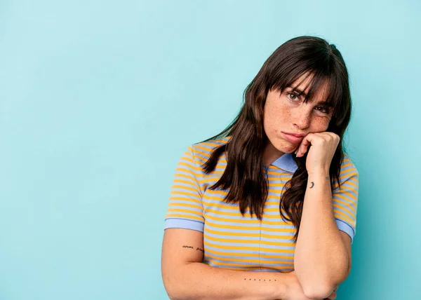 Young Argentinian Woman Isolated Blue Background Who Feels Sad Pensive —  Fotos de Stock