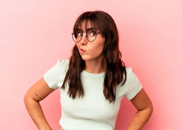 Young Argentinian Woman Isolated Pink Background Confused Feels Doubtful Unsure —  Fotos de Stock