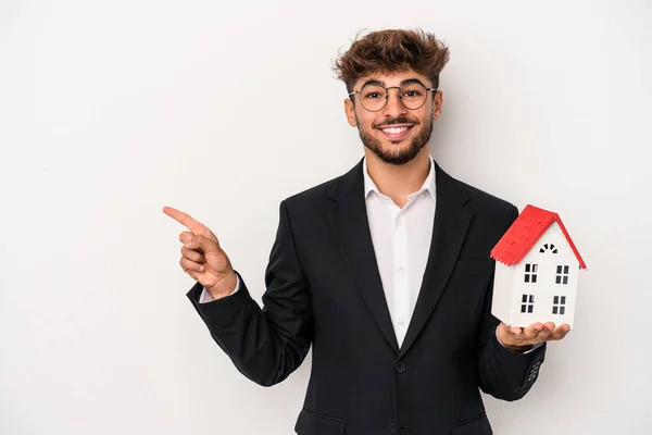 Young Arab Real Estate Man Holding Model House Isolated Isolated — 图库照片