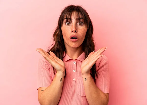 Young Argentinian Woman Isolated Pink Background Surprised Shocked —  Fotos de Stock