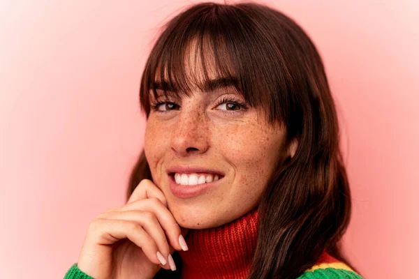 Young Argentinian Woman Isolated Pink Background — Stock Photo, Image