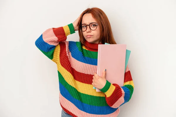 Young Student Caucasian Woman Isolated White Background Being Shocked She — Stockfoto