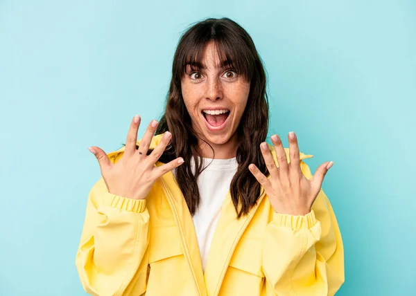 Young Argentinian Woman Isolated Blue Background Showing Number Ten Hands — Stock Photo, Image