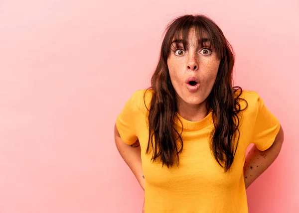 Young Argentinian Woman Isolated Pink Background Being Shocked Because Something — 스톡 사진
