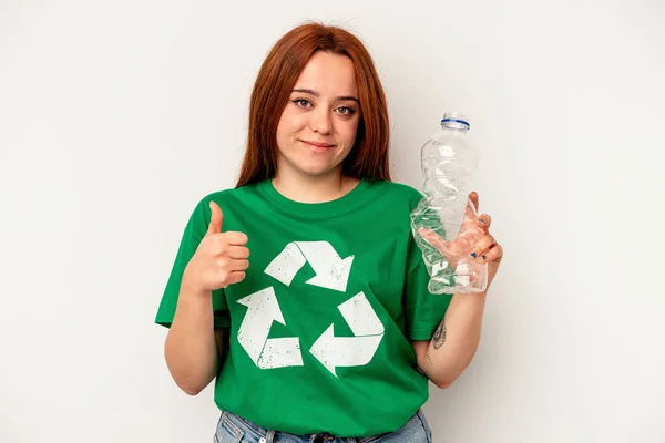 Young Caucasian Woman Recycled Plastic Isolated White Background — 图库照片