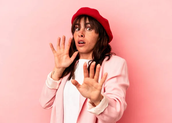 Young Argentinian Woman Isolated Pink Background Being Shocked Due Imminent — 스톡 사진