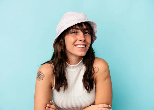 Young Argentinian Woman Isolated Blue Background Laughing Having Fun — 스톡 사진