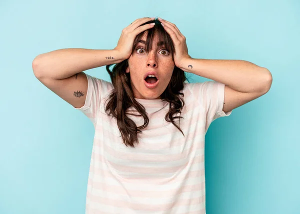 Young Argentinian Woman Isolated Blue Background Surprised Shocked —  Fotos de Stock