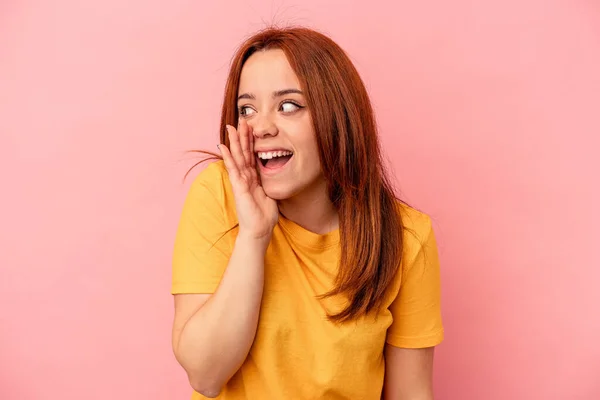Young Caucasian Woman Isolated Pink Background Shouting Excited Front — Stock Photo, Image
