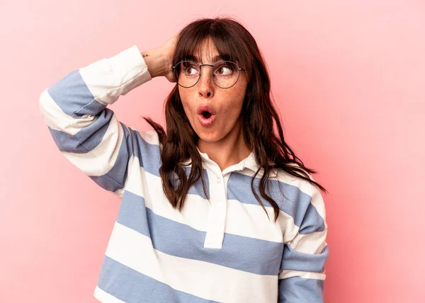 Young Argentinian Woman Isolated Pink Background Being Shocked She Has —  Fotos de Stock