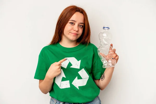 Young Caucasian Woman Recycled Plastic Isolated White Background — Stockfoto