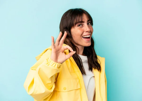 Young Argentinian Woman Isolated Blue Background Cheerful Confident Showing Gesture —  Fotos de Stock