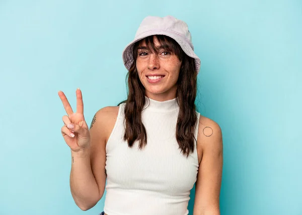 Young Argentinian Woman Isolated Blue Background Showing Number Two Fingers —  Fotos de Stock