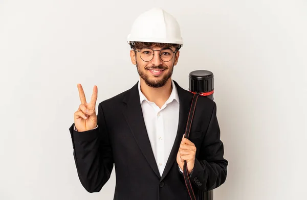 Young Mixed Race Architect Man Wearing Helmet Isolated Grey Background — стоковое фото