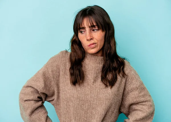 Young Argentinian Woman Isolated Blue Background Confused Feels Doubtful Unsure —  Fotos de Stock