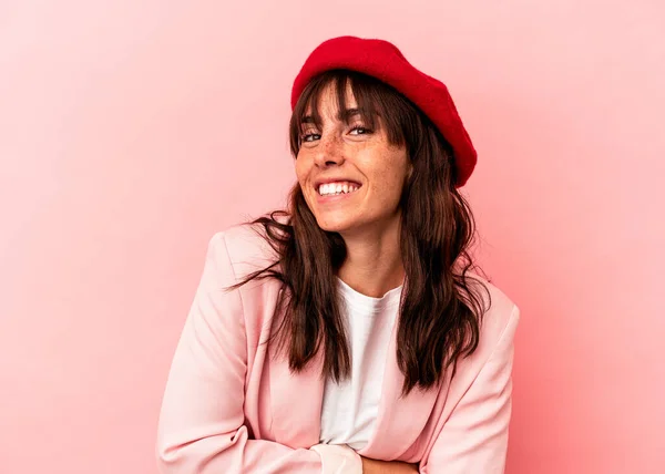 Young Argentinian Woman Isolated Pink Background Laughing Having Fun —  Fotos de Stock