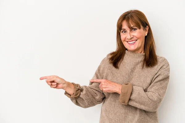 Middle Age Caucasian Woman Isolated White Background Excited Pointing Forefingers — Stock Photo, Image