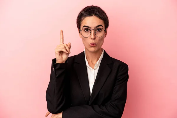 Young Business Woman Isolated Pink Background Having Some Great Idea — Stock Photo, Image