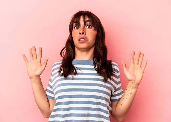 Young Argentinian Woman Isolated Pink Background Being Shocked Due Imminent —  Fotos de Stock