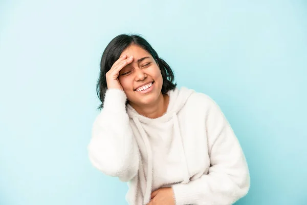 Young Latin Woman Isolated Blue Background Joyful Laughing Lot Happiness — Stock Photo, Image