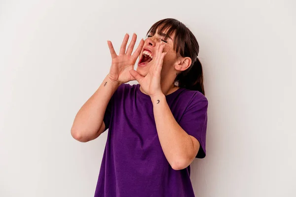 Young Argentinian Woman Isolated White Background Shouting Excited Front — 스톡 사진