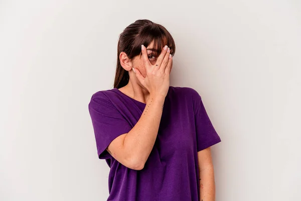 Young Argentinian Woman Isolated White Background Blink Fingers Frightened Nervous — Photo