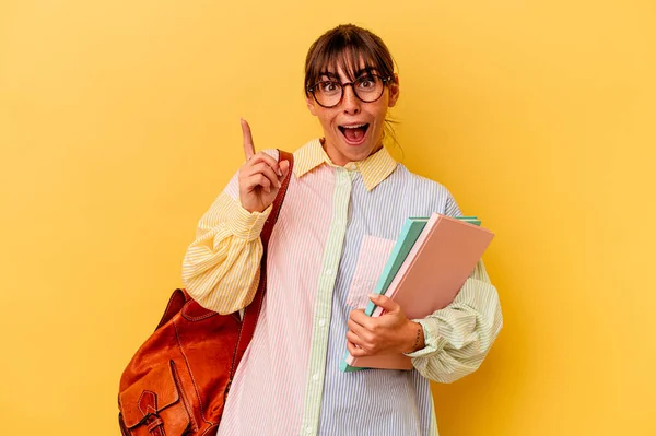 Young Student Argentinian Woman Isolated Yellow Background Having Idea Inspiration —  Fotos de Stock