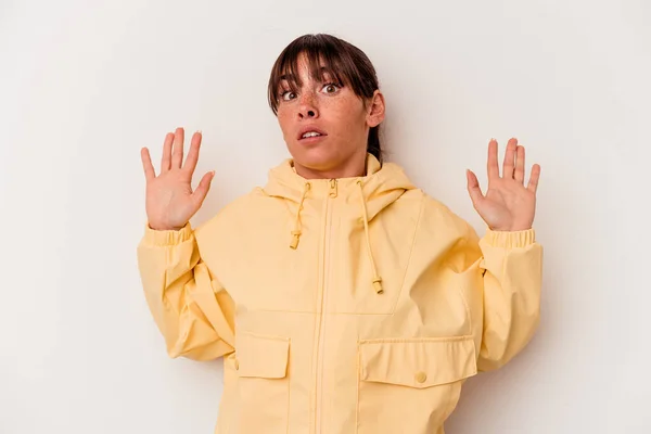 Young Argentinian Woman Isolated White Background Being Shocked Due Imminent — ストック写真
