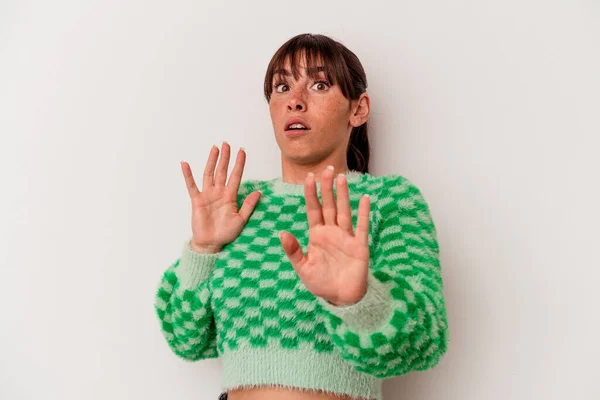 Young Argentinian Woman Isolated White Background Being Shocked Due Imminent — 스톡 사진