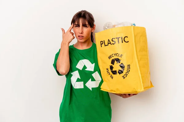 Young Argentinian Woman Recycled Plastic Isolated White Background Showing Disappointment —  Fotos de Stock