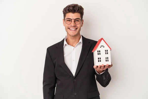 Young Real Estate Caucasian Agent Isolated White Background Happy Smiling — Stock Photo, Image