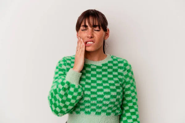 Young Argentinian Woman Isolated White Background Having Strong Teeth Pain — 스톡 사진